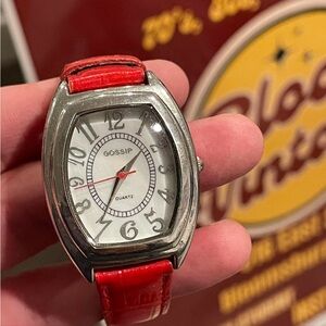 Vintage Red leather band Gossip watch womens 90s japan made